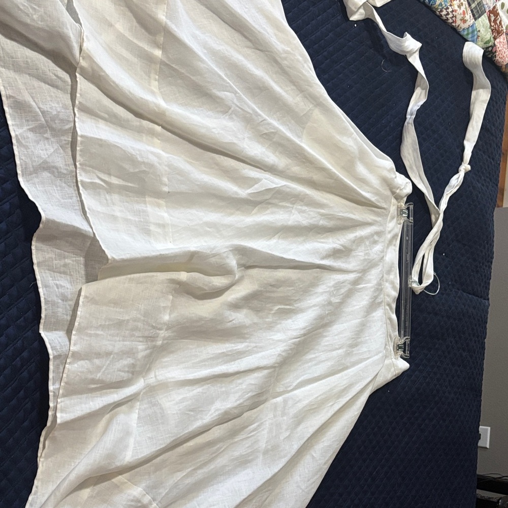 Linen Handkerchief Hem Asymmetrical White A-Line Skirt